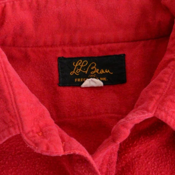 Vintage L.L. Beans Red Thick Cotton Fleece Outdoor Button Up Shirt Size 15 1/2 - Picture 12 of 12